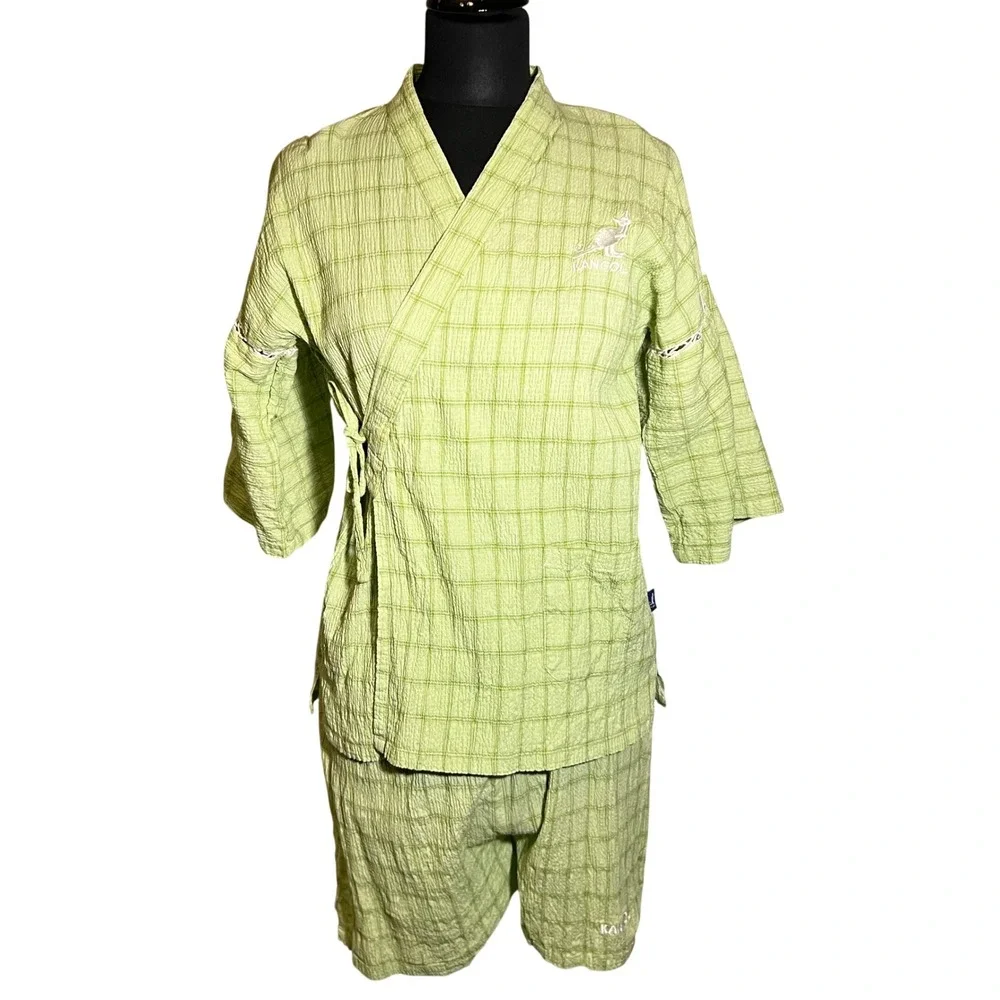 Kangol Sport Jinbei Kimono Lounge Set in Lime Green, Japanese Youth Size 150